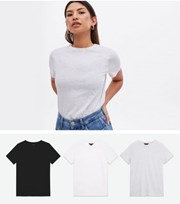 New Look 3 Pack Light Grey Black and White Short Sleeve T-Shirts